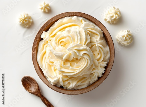 Close-up of a bowl of buttercream frosting photo