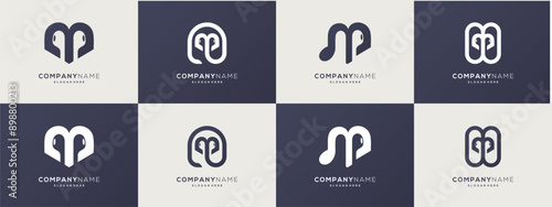 Collection of letter m with headset silhouette logo vector ideas. Modern design based icon template.