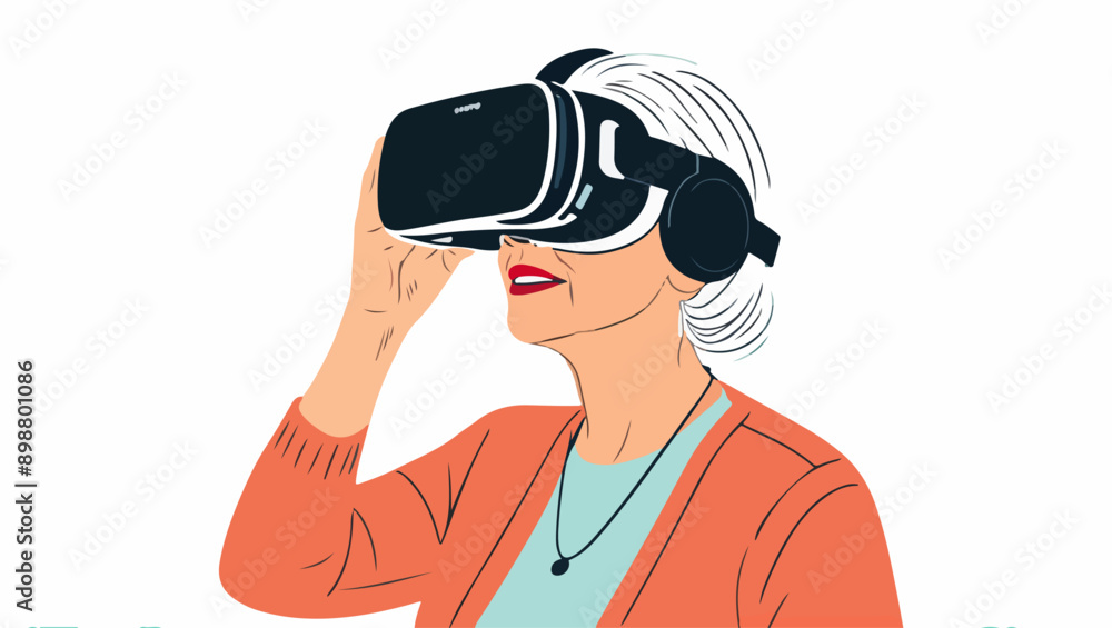 Senior Citizen Experiencing Virtual Reality: Vector Design Senior Citizen Experiencing Virtual Reality: Vector Design