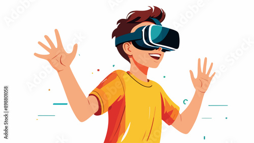 Vector Illustration of a Boy Using a VR Headset