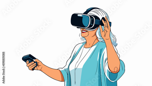 Modern Technology: Elderly with VR Headset Vector
