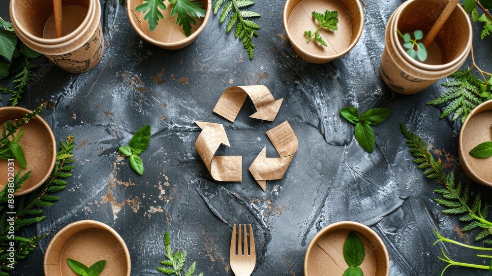 Fototapeta premium Table With Green Plants and Plates