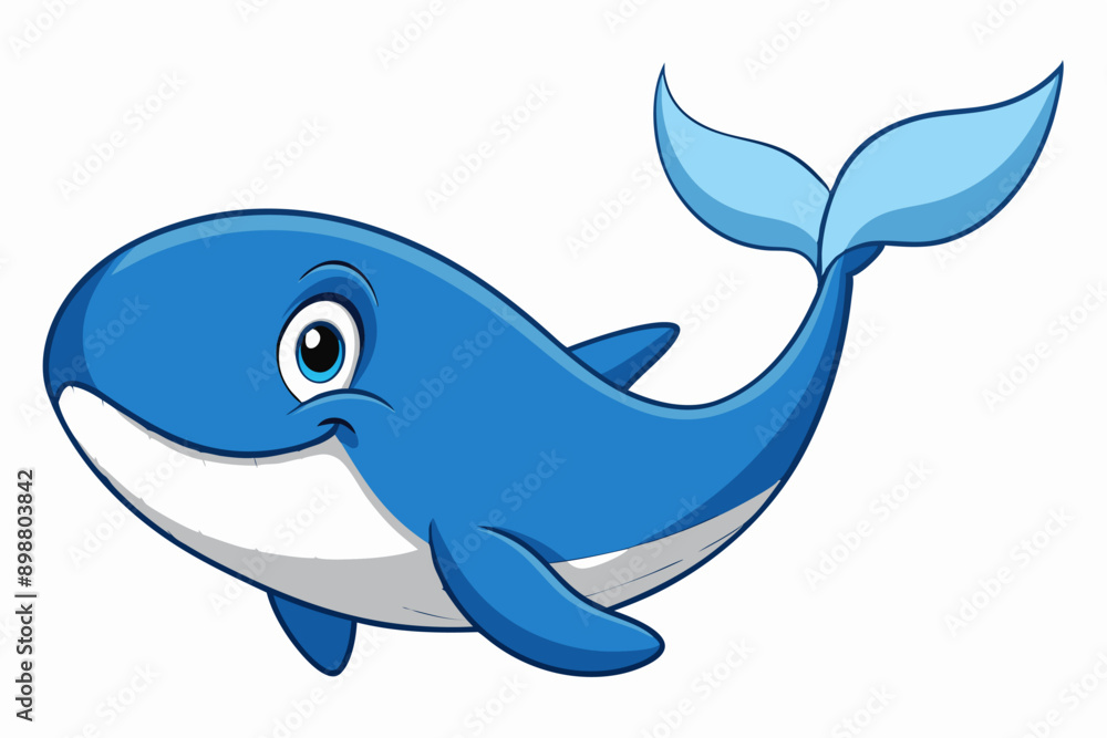 Obraz premium Funny Whale Vector Illustration, Cartoon Clipart And Line Art Design, Funny whale vector illustration with white background, ideal for cartoons and clipart