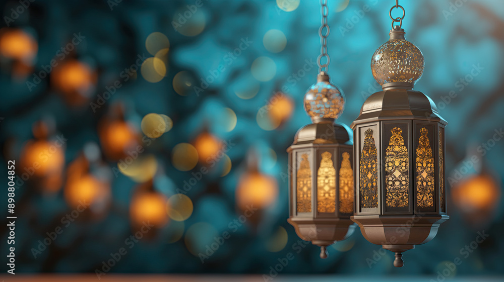 Obraz premium Ramadan Lantern decoration background 3d rendering .