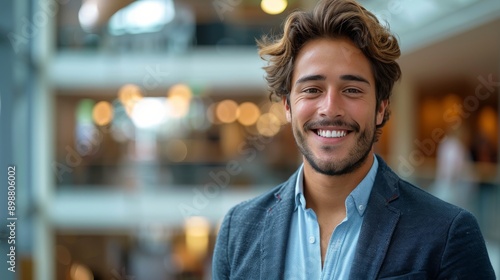 Smiling Man in Blue Shirt and Jacket
