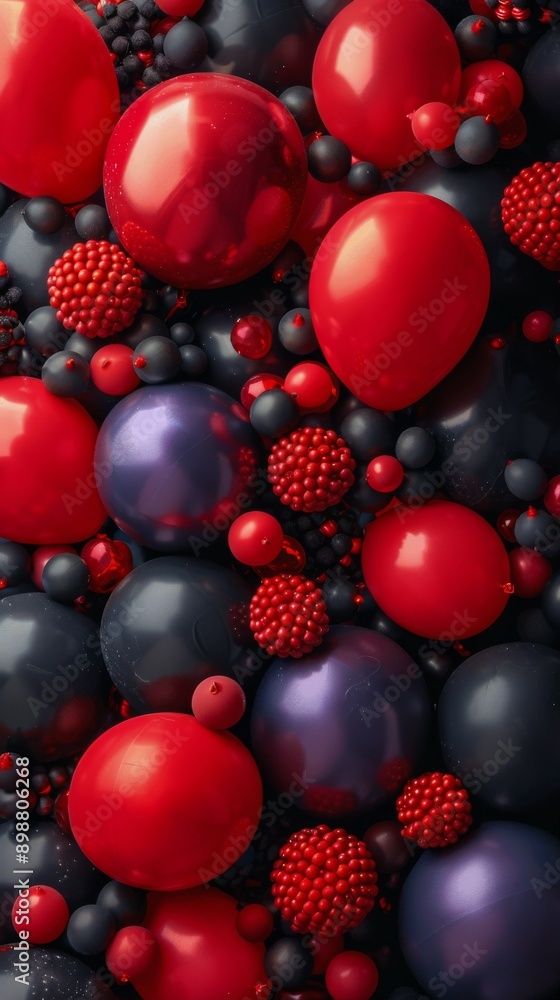 Fototapeta premium Abstract Painting of Red and Black Balls With Berries