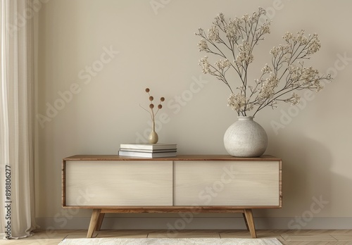 Wooden Bench With Vase and Books