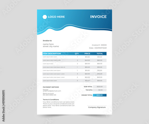 Business invoice form template. clean invoice template vector design. professional invoice design.