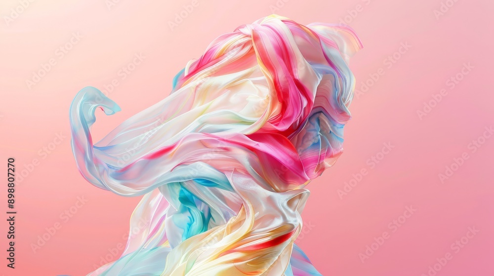 Obraz premium Elegantly drifting on a gentle pink canvas, this abstract silk fabric fuses soft hues in beautiful patterns, infusing artistry and sophistication