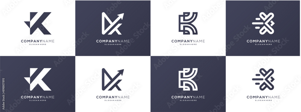 Collection of letter K with check mark, arrow, speed line logo vector ideas. Modern design for your business development. Collection of letter K with check mark, arrow, speed line logo vector ideas. Modern design for your business development.