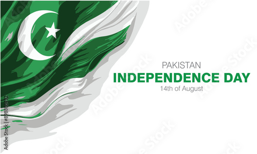 14th August of Independence Day of Pakistan, holiday with Pakistan flag on white background
