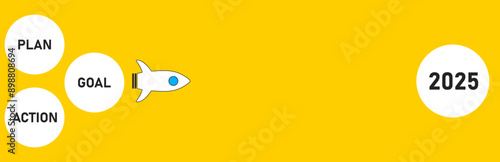 red plane overcoming obstacles moving towards 2025 goal.business creativity new idea discovery innovation technology.new year idea concept.