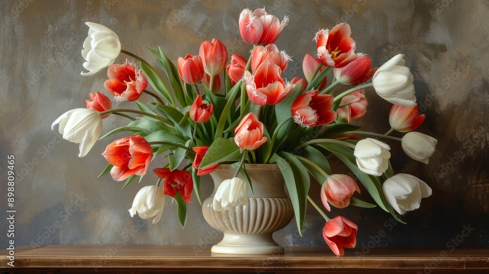custom made wallpaper toronto digitalColorful tulip arrangement in decorative vase on wooden table