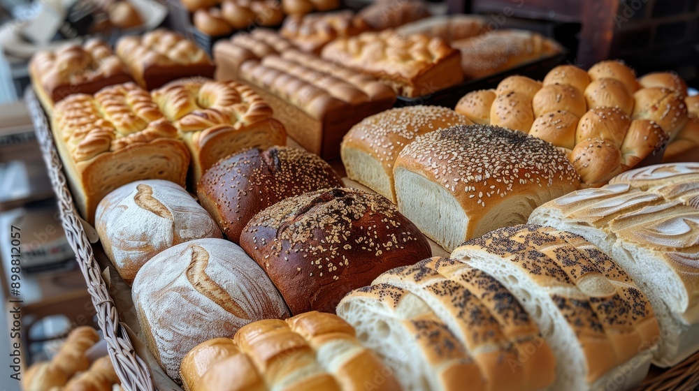 Assorted bakery items freshly baked at a local market in early morning Assorted bakery items freshly baked at a local market in early morning
