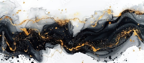 Abstract Black and Gold Ink Painting