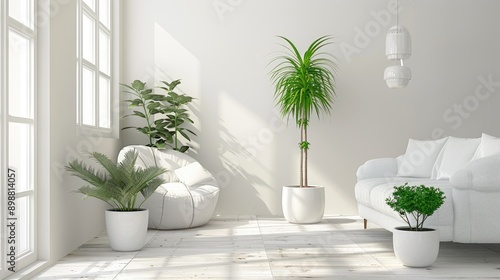 Plants in contemporary white living room pots © 2rogan