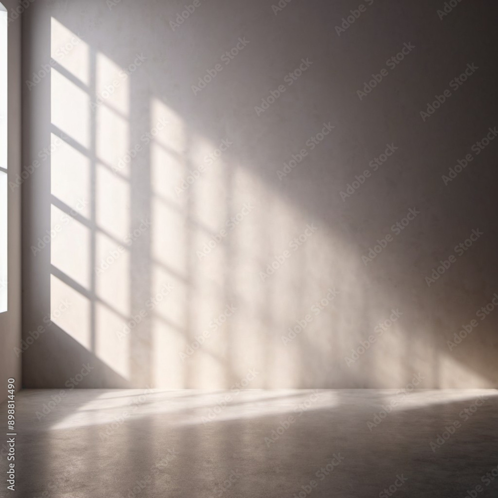 Brown beige wall and large window. Sunlight is streaming through window, casting long shadows on wall. Room is bright and airy, with clean, minimalist feel. Background for interior or product display Brown beige wall and large window. Sunlight is streaming through window, casting long shadows on wall. Room is bright and airy, with clean, minimalist feel. Background for interior or product display