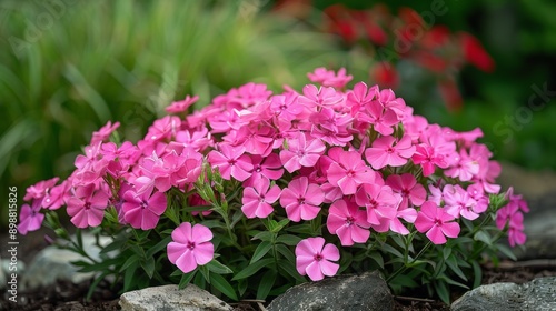 Vibrant phlox drummondii blooms in a colorful garden setting during bright daylight