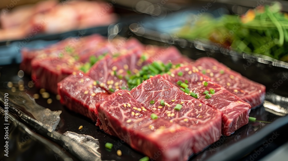 Fresh raw beef cuts displayed at an asian market during daytime Fresh raw beef cuts displayed at an asian market during daytime