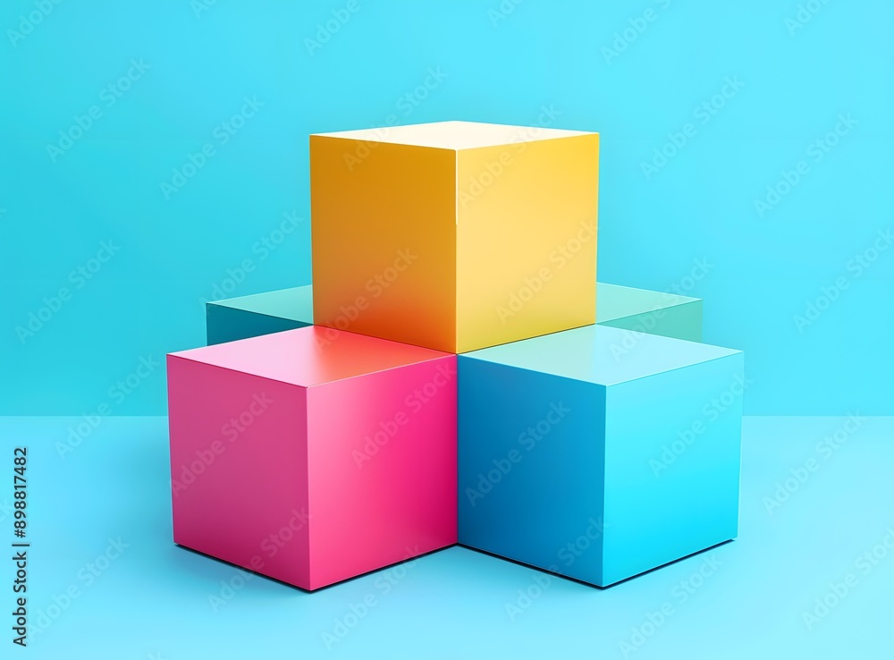 Fototapeta premium Abstract Colorful Cube Shapes on Light Blue Background
