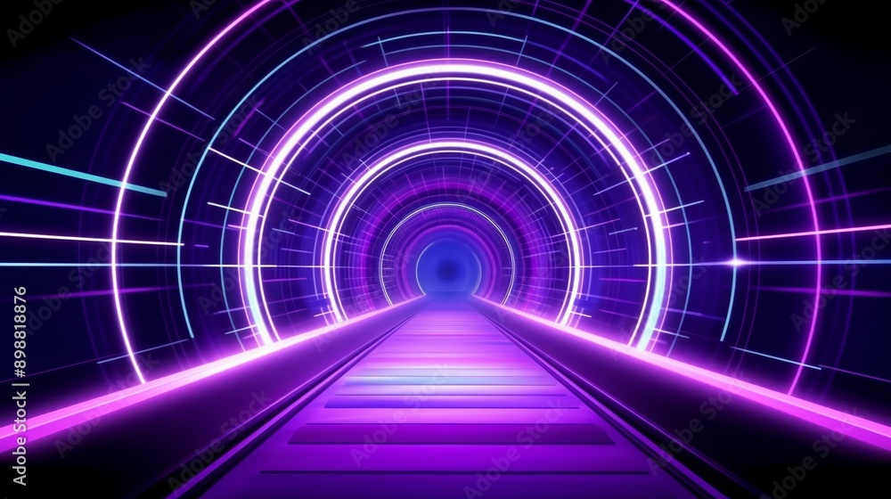 Futuristic corridor glowing in vibrant neon purple and blue lights leading to an unknown destination Futuristic corridor glowing in vibrant neon purple and blue lights leading to an unknown destination