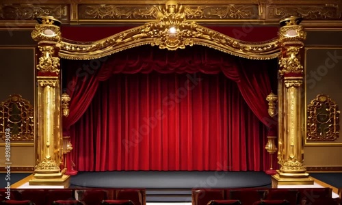 red velvet curtain, Elegant Theater Stage with Red Curtains

 photo