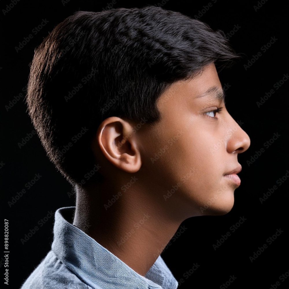 Indian 18 years Indian boy face jawline profile close up shot on black background Indian 18 years Indian boy face jawline profile close up shot on black background