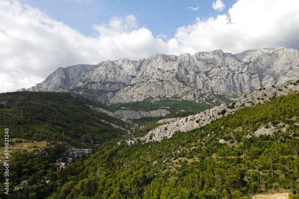 Fototapeta premium Mountains in Croatia, Biokovo Park, Dinaric Alps. Beautiful Croatian mountain landscape, near Makarska Riviera in Croatia