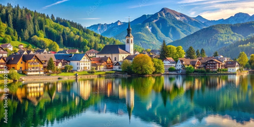 Beautiful lakeside town in K?rnten, ?sterreich with picturesque mountain views and charming architecture Beautiful lakeside town in K?rnten, ?sterreich with picturesque mountain views and charming architecture