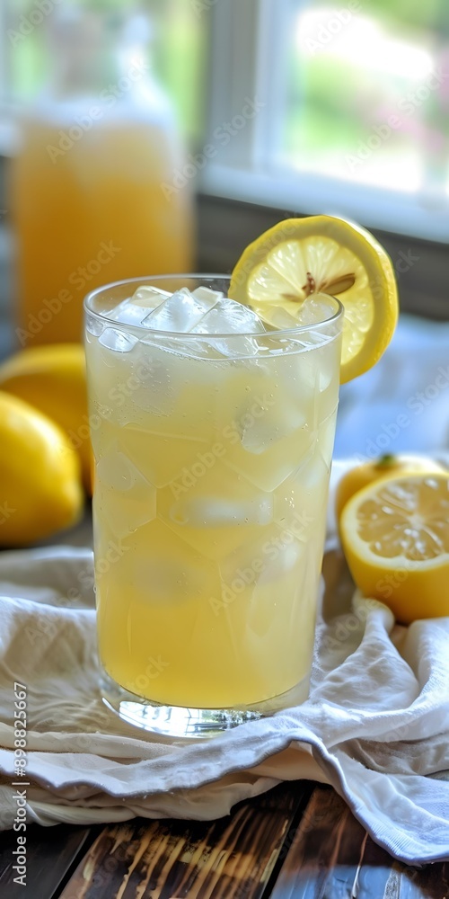 Glass of Lemonade with Lemon Wedge and Ice Cubes Glass of Lemonade with Lemon Wedge and Ice Cubes