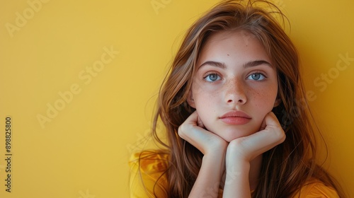 Beautiful Young Woman Sitting on Top of a Couch
