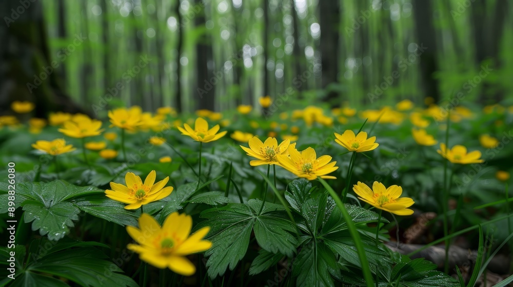 Obraz premium Yellow gagea lutea blooms in verdant woodland during spring