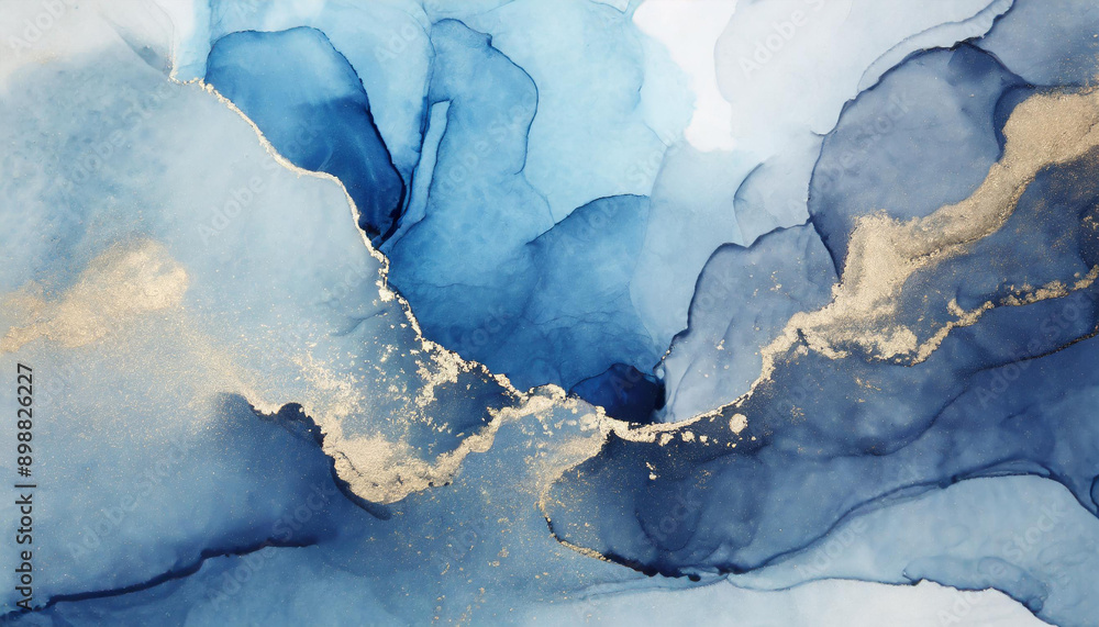 Abstract Fluid Art in Blue Tones with Gold Accents. Ethereal Watercolor Texture with Gentle Flowing Patterns and Delicate Metallic Highlights Abstract Fluid Art in Blue Tones with Gold Accents. Ethereal Watercolor Texture with Gentle Flowing Patterns and Delicate Metallic Highlights