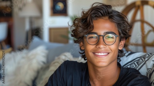 Young Man With Glasses Sitting on Couch