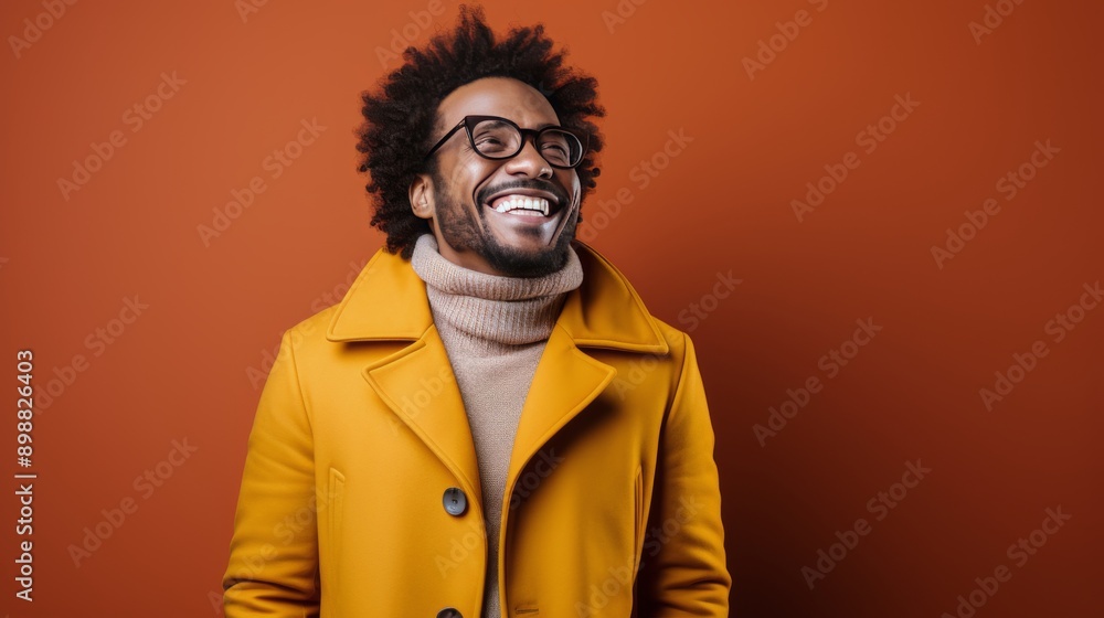 Smiling Man in Orange Jacket With Glasses Smiling Man in Orange Jacket With Glasses