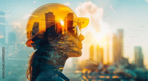 Female Construction Worker Looking Out Over Cityscape