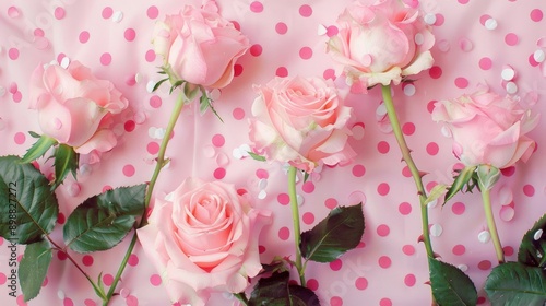 Pink roses on pink dot background