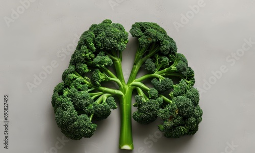 Broccoli shaped like lungs depicts respiratory health and vegetarianism photo