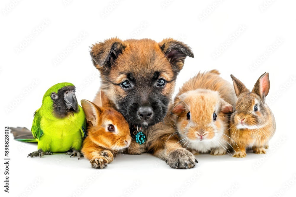 Fototapeta premium Group of diverse pets isolated on white background