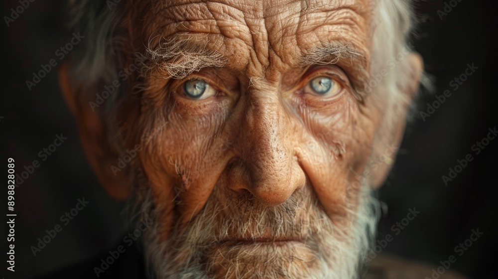 Elderly man with striking blue eyes posing in soft light at home Elderly man with striking blue eyes posing in soft light at home