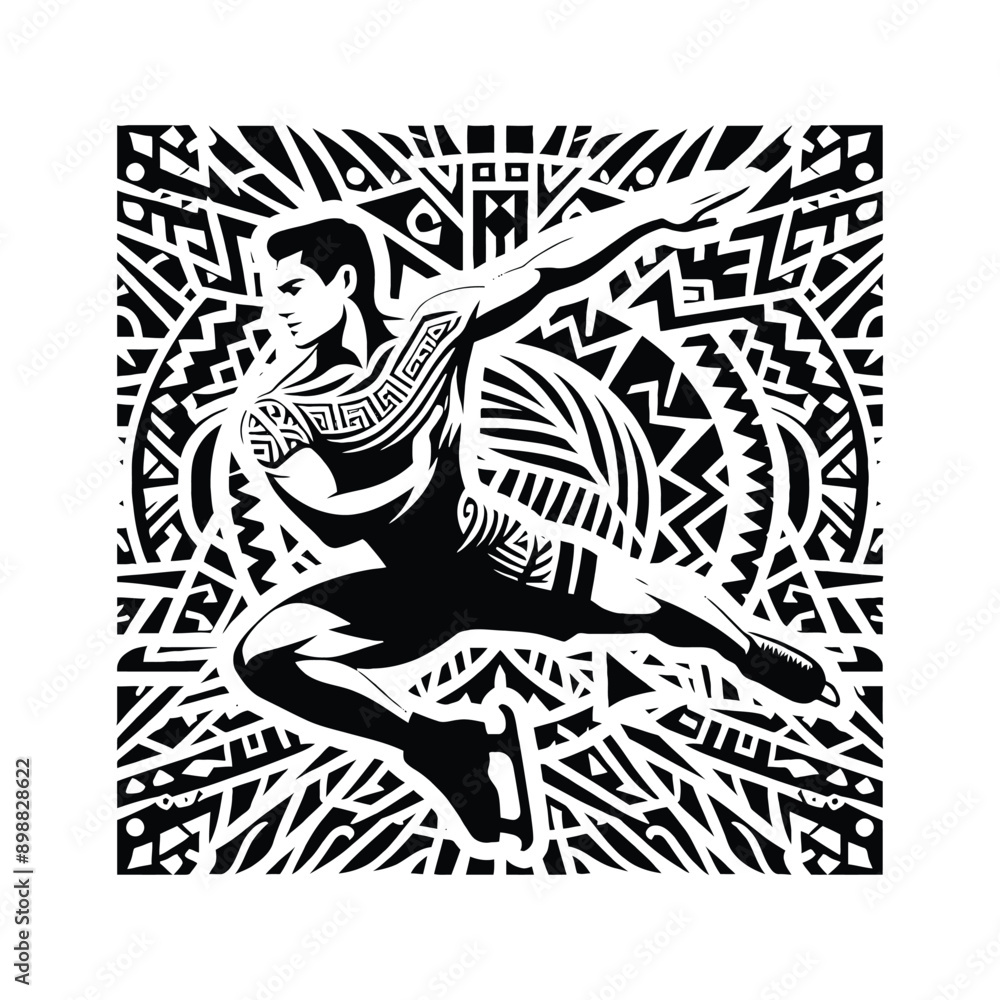 content male in ethnic polynesia pattern illustration, emblem shield badge content male in ethnic polynesia pattern illustration, emblem shield badge