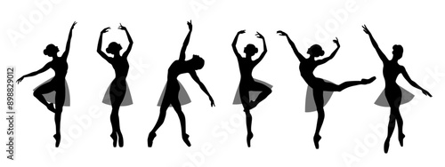 Ballerina dancer poses silhouette isolated on white background.
