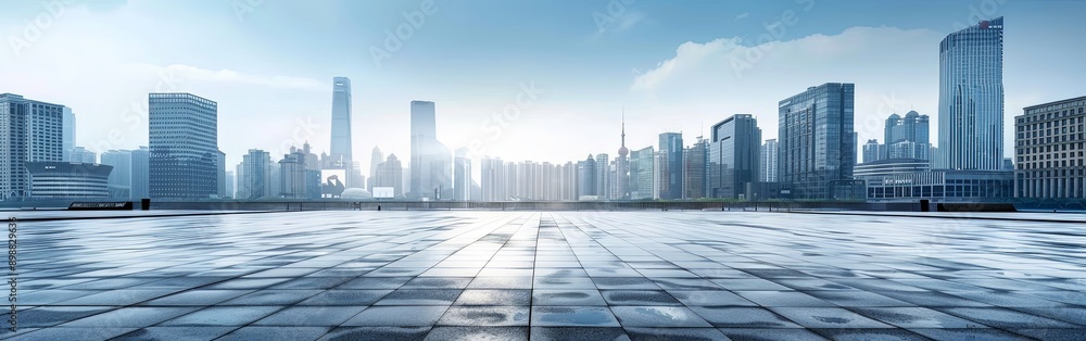 Sleek Modern Urban Landscape with Expansive City Skyline Sleek Modern Urban Landscape with Expansive City Skyline