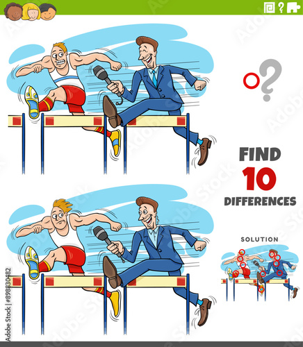 differences activity with cartoon hurdle runner and reporter