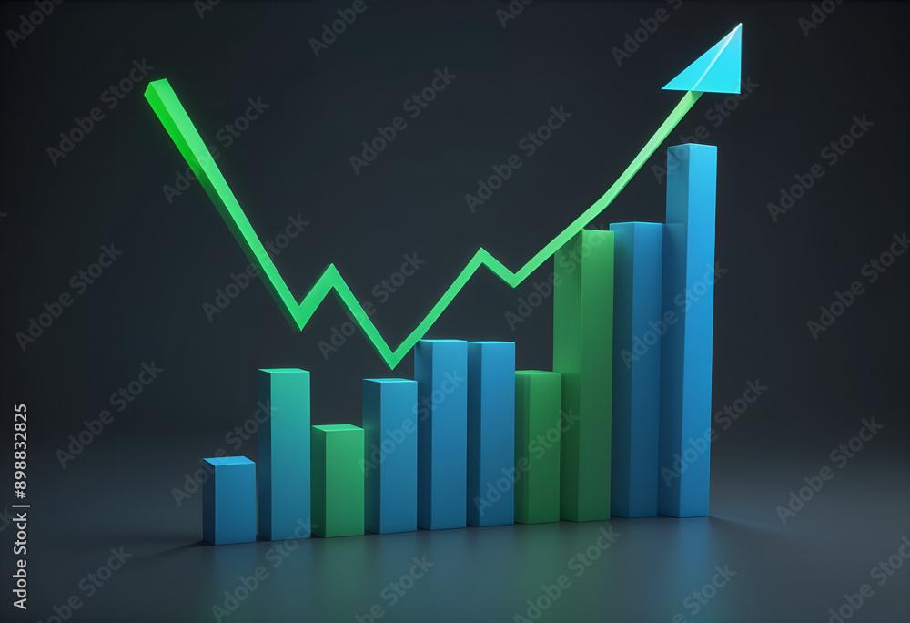 3D Bar Graph with Line Graph Overlay Indicating Growth 3D Bar Graph with Line Graph Overlay Indicating Growth