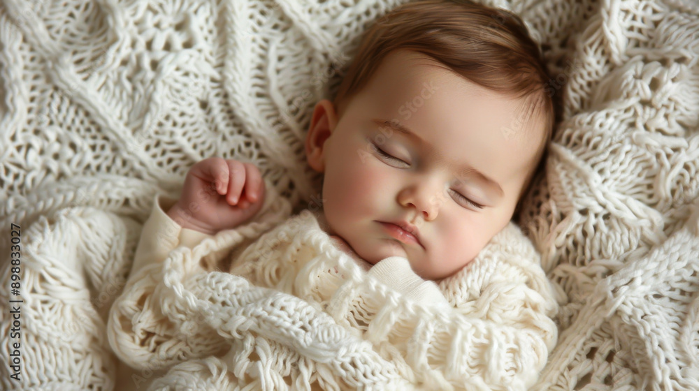 Close-up of a newborn baby sleeping on a soft white blanket. Cute baby resting on a bed on a light background. Concept of infancy, rest. Close-up of a newborn baby sleeping on a soft white blanket. Cute baby resting on a bed on a light background. Concept of infancy, rest.