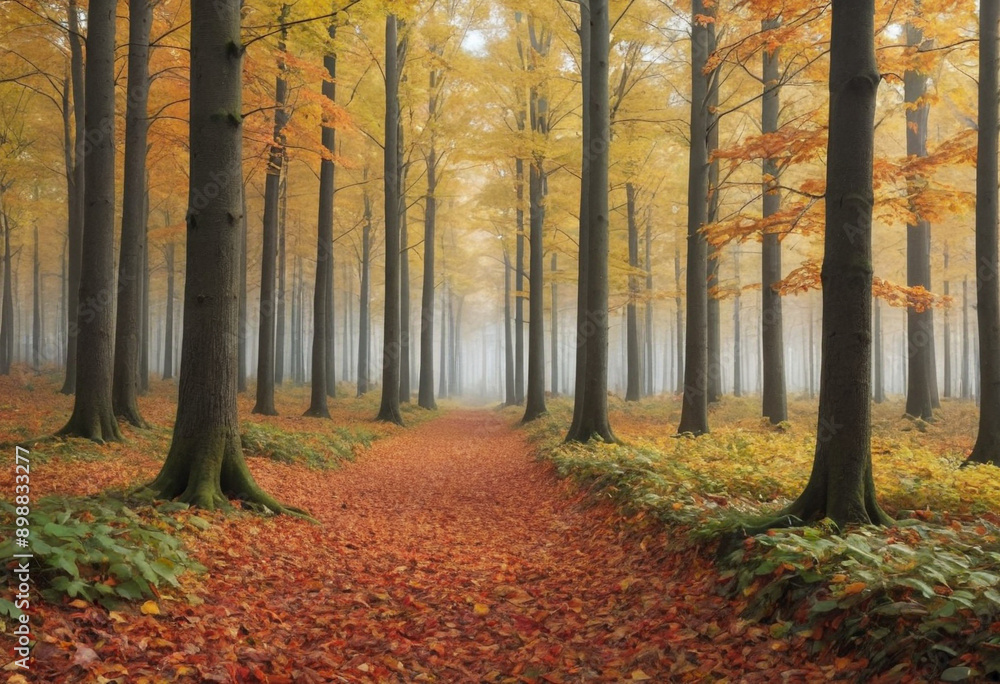 Obraz premium An autumn forest with colorful leaves. 