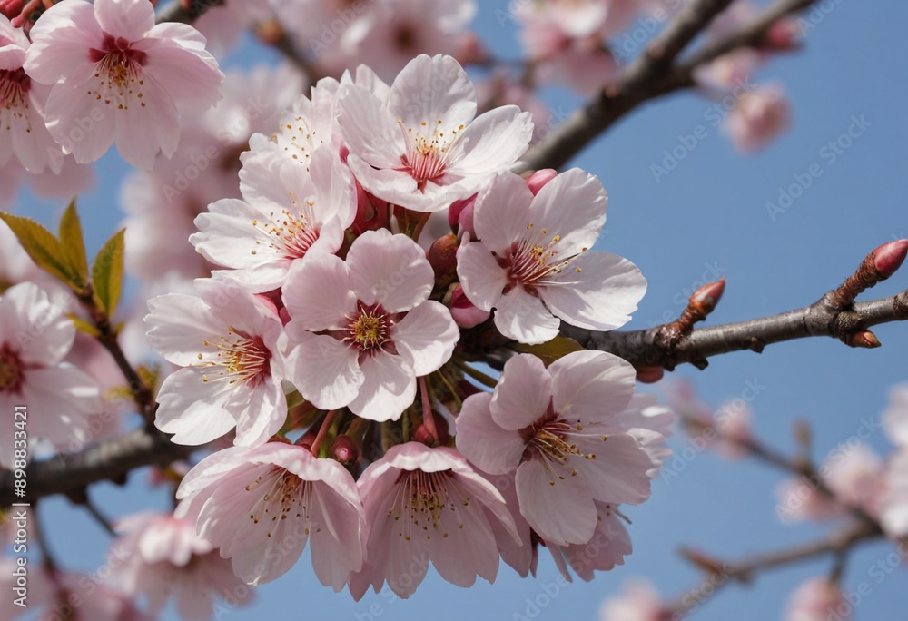 Obraz premium A close-up of a blooming cherry blossom. 