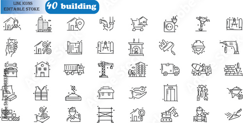 Set 40 of outline icons related to building