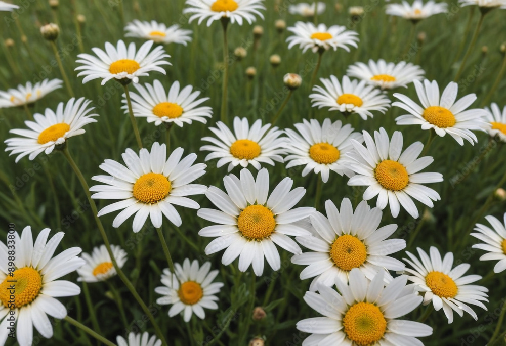 Fototapeta premium A field of daisies swaying in the breeze. 